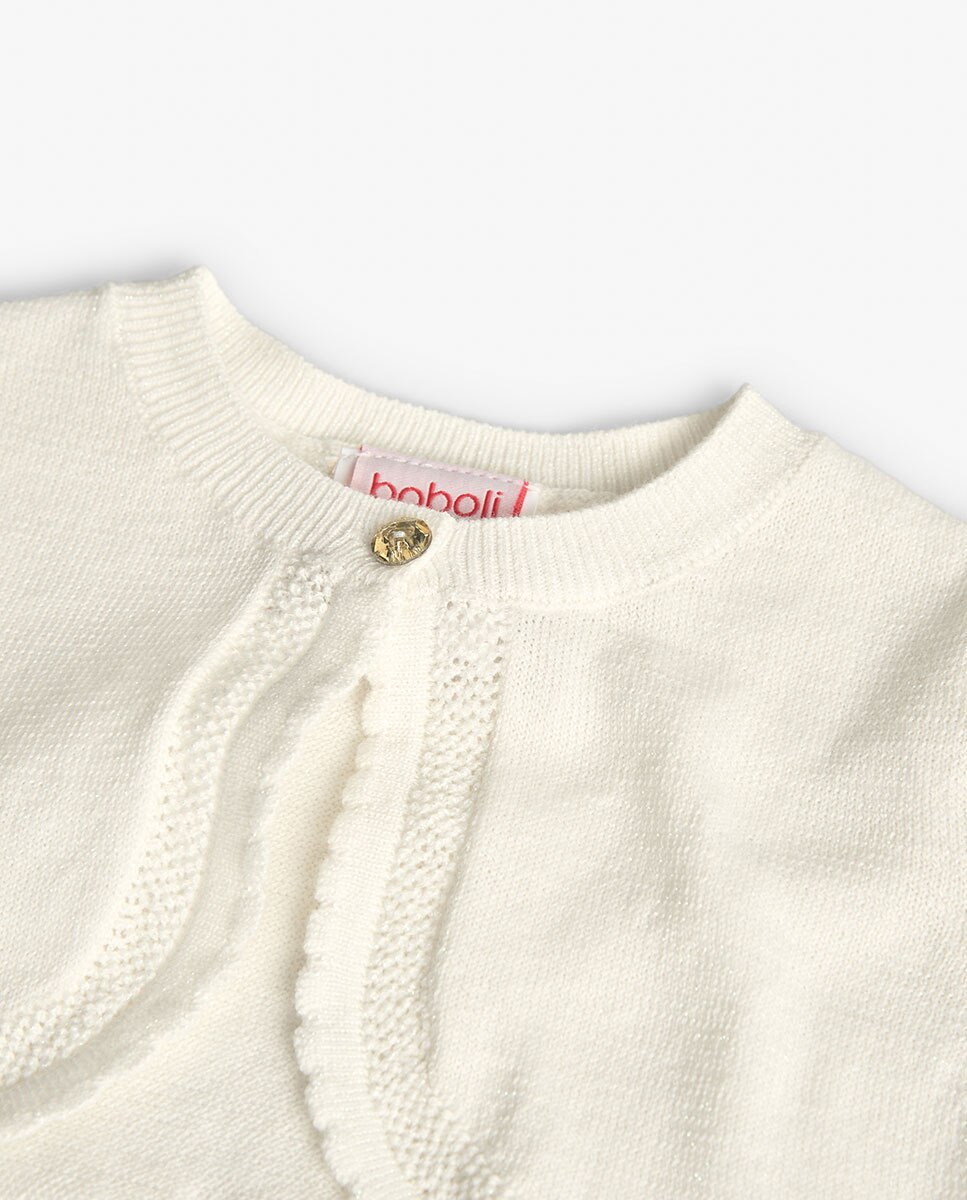 Bolero Infantil com Acabamentos Ondulados e Fecho de Botão Boboli Branco-3
