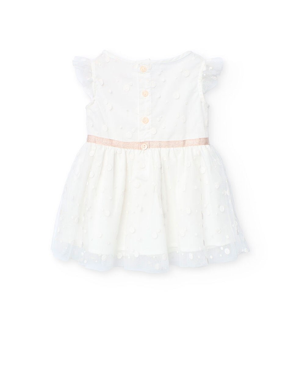 Vestido Infantil de Tule com Bolinhas e Laço Decorativo Branco-2