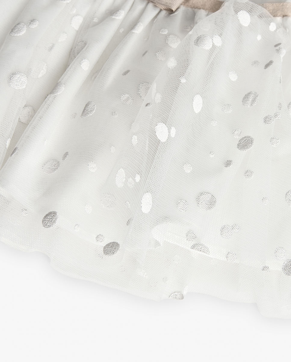 Vestido Infantil de Tule com Bolinhas e Laço Decorativo Branco-4