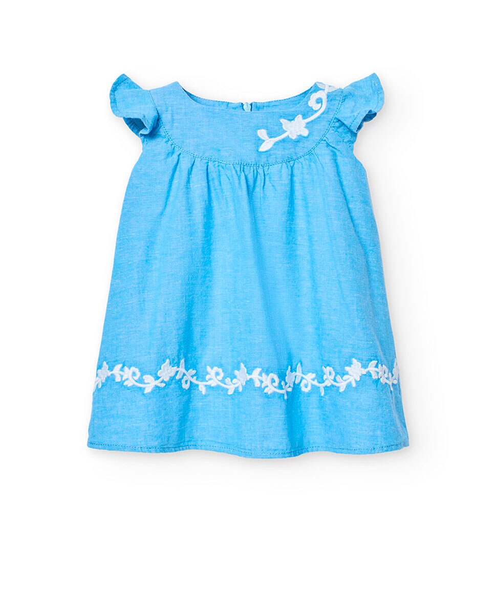 Vestido para Bebé com Detalhes Bordados e Fecho Zip Oculto Posterior Boboli Azul-claro-1
