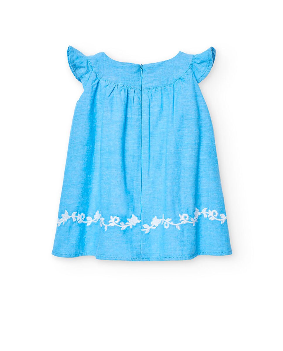 Vestido para Bebé com Detalhes Bordados e Fecho Zip Oculto Posterior Boboli Azul-claro-2