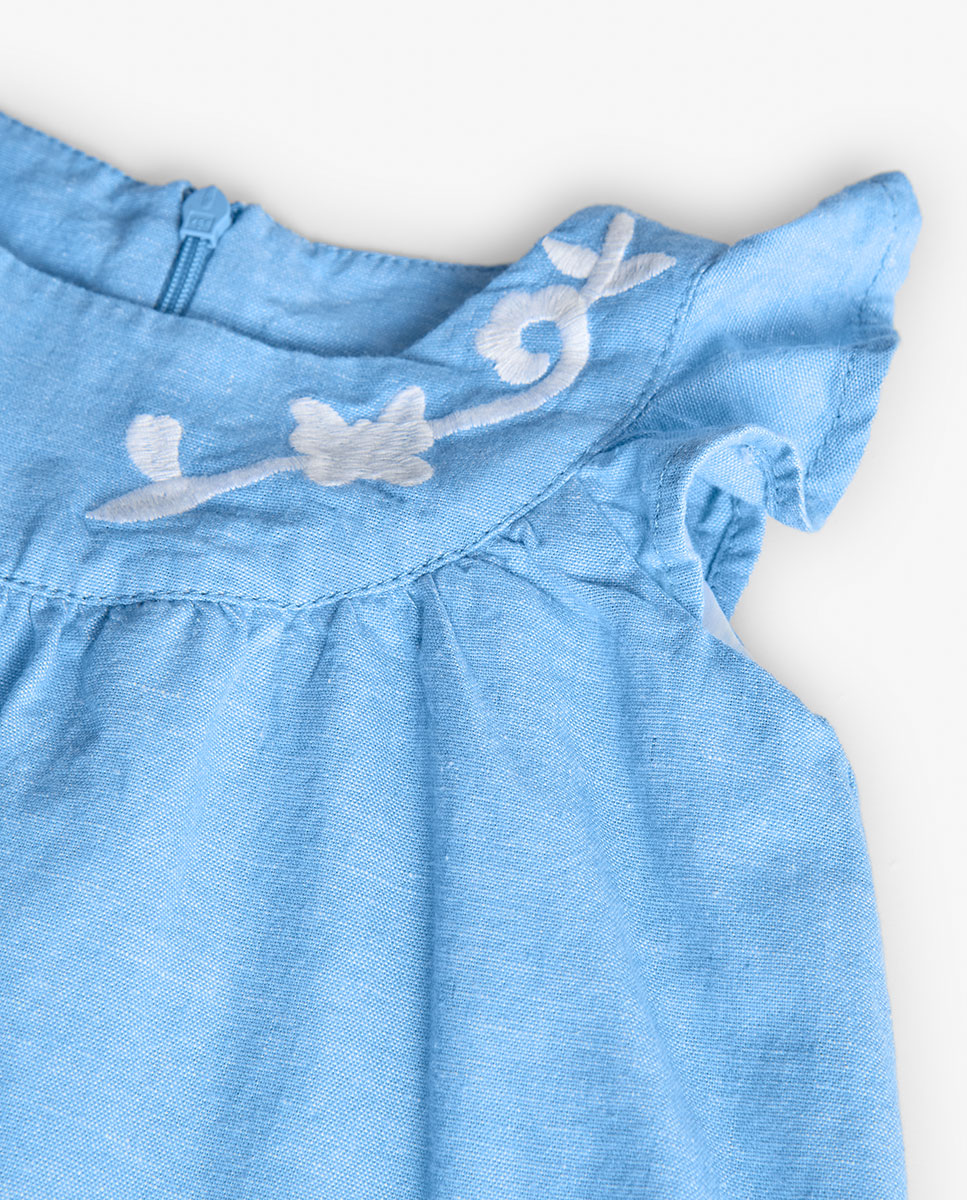 Vestido para Bebé com Detalhes Bordados e Fecho Zip Oculto Posterior Boboli Azul-claro-3