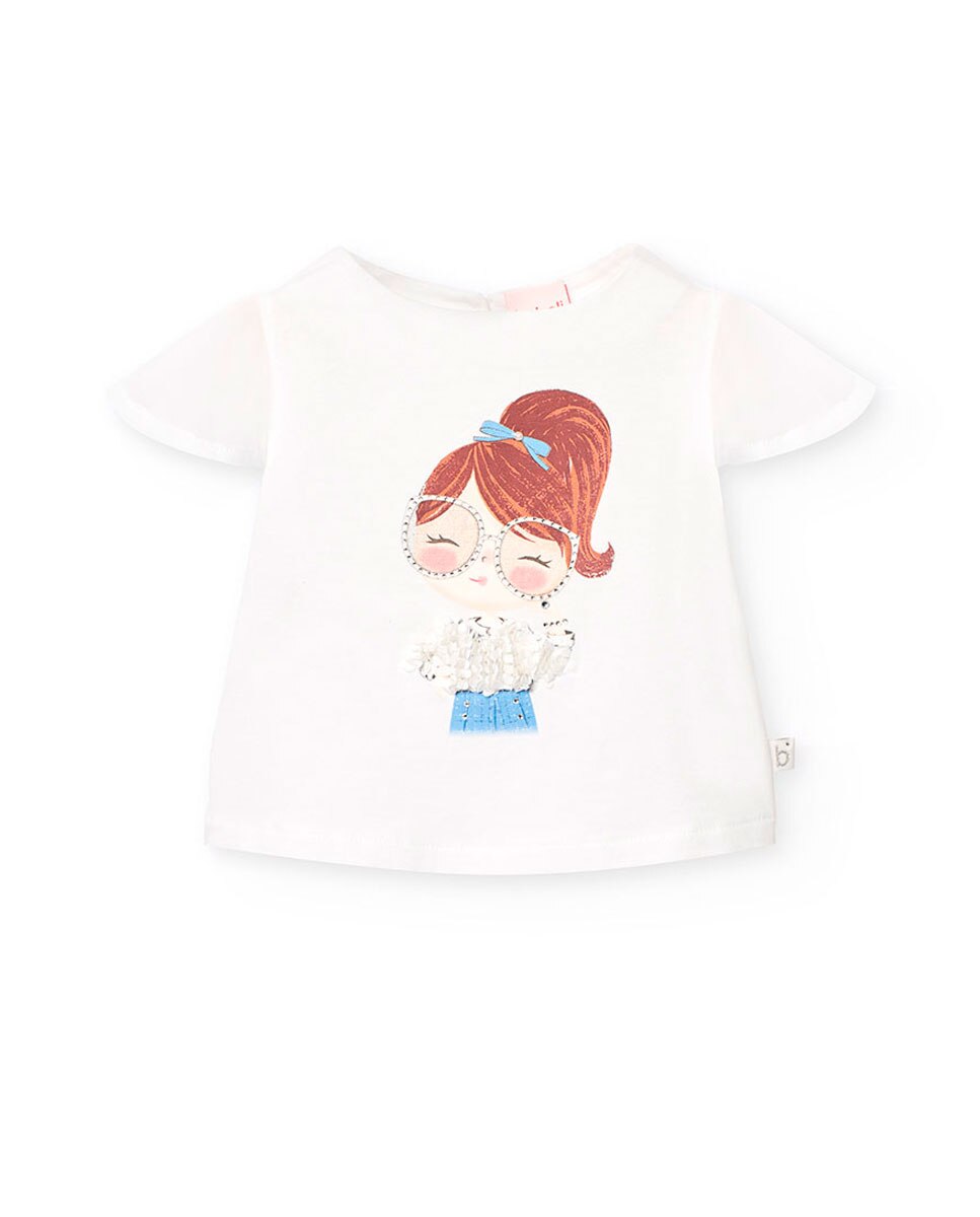 T-shirt para Bebé de Manga Curta com Desenho Frontal Boboli Branco-1