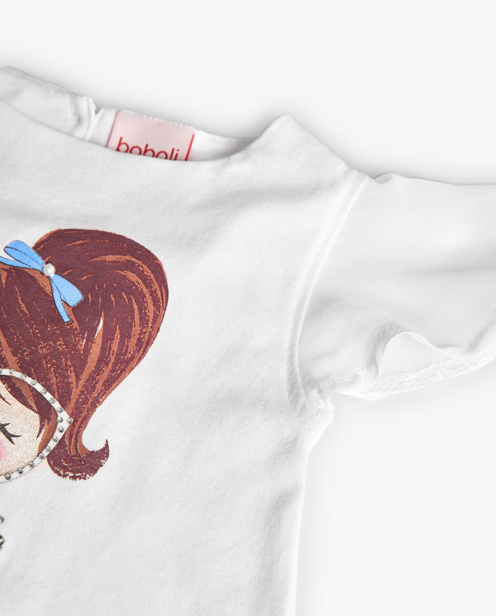 T-shirt para Bebé de Manga Curta com Desenho Frontal Boboli Branco-3