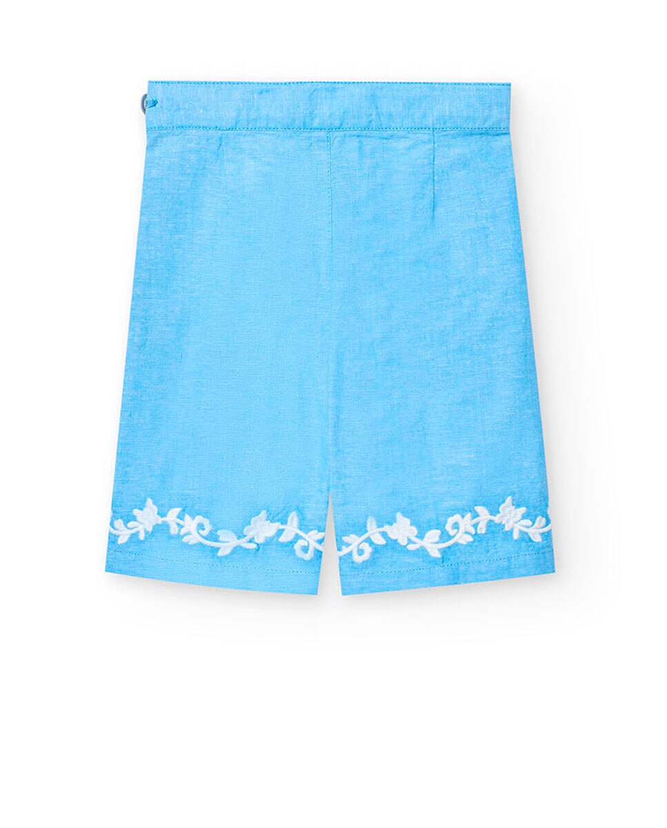 Calças de Bebé Amplas com Detalhe de Flores Bordadas Boboli Azul-claro-2