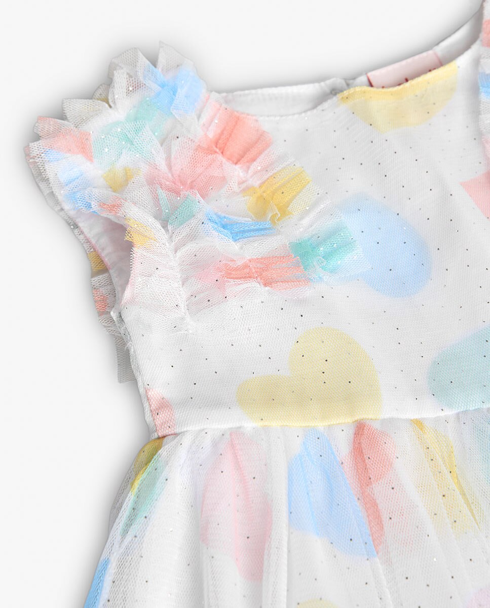 Vestido Infantil de Tule com Corações Multicolor Boboli Multicolor-3