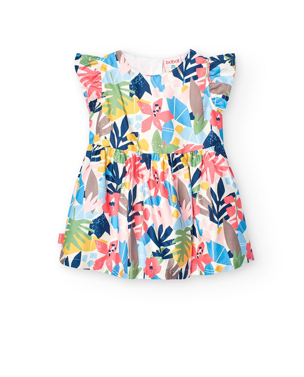 Vestido para Bebé de Algodão com Estampado de Flores Boboli Multicolor-1