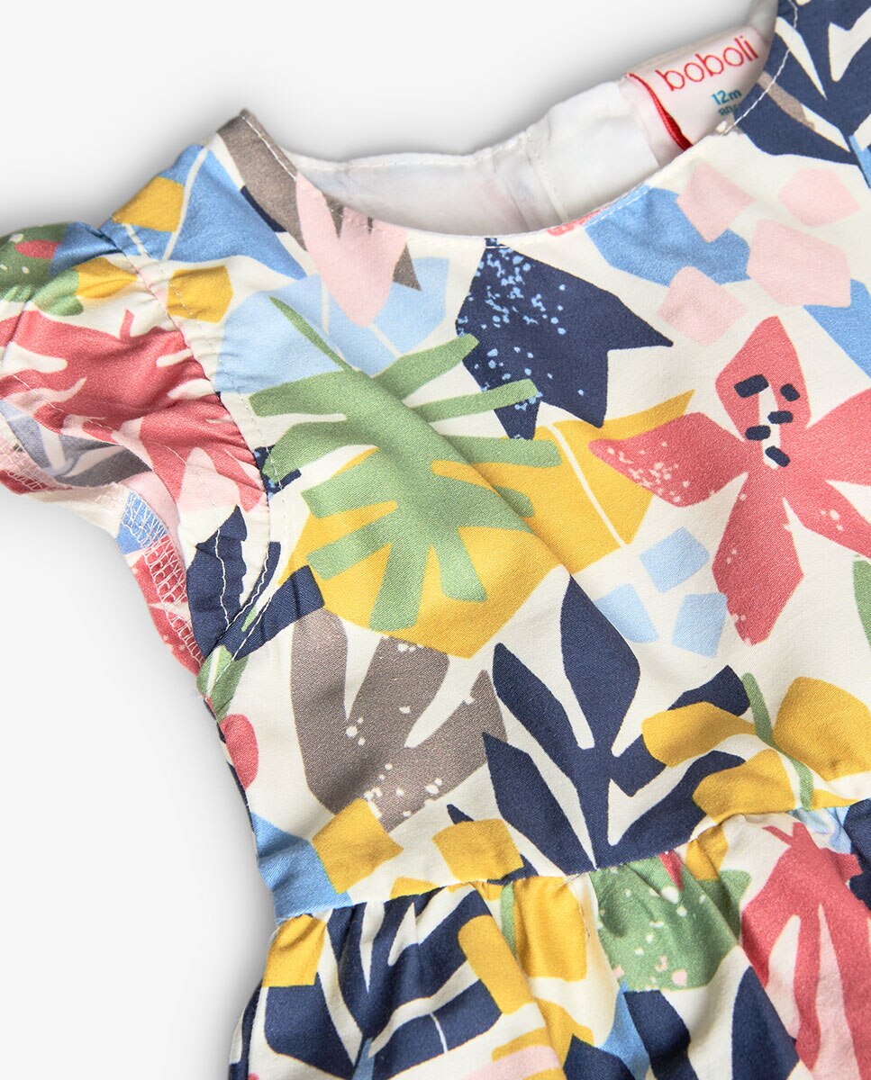 Vestido para Bebé de Algodão com Estampado de Flores Boboli Multicolor-4