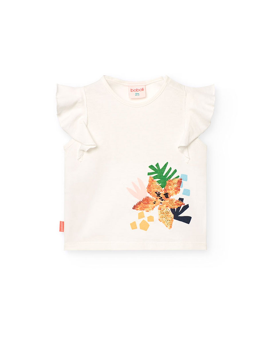 T-shirt Infantil de Algodão com Desenho Frontal Boboli Branco-1