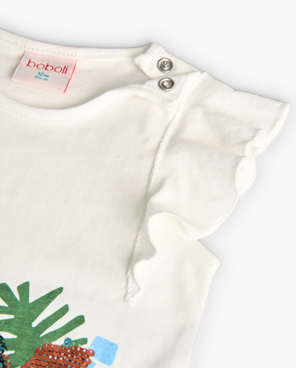 T-shirt Infantil de Algodão com Desenho Frontal Boboli Branco-3