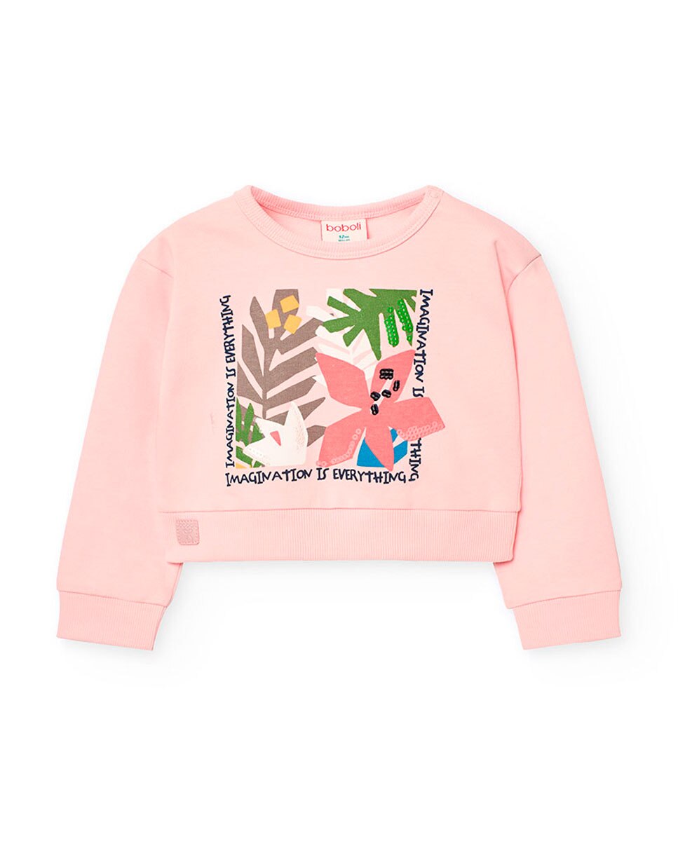 Sweatshirt para Bebé em Algodão com Desenho Frontal Rosa-1