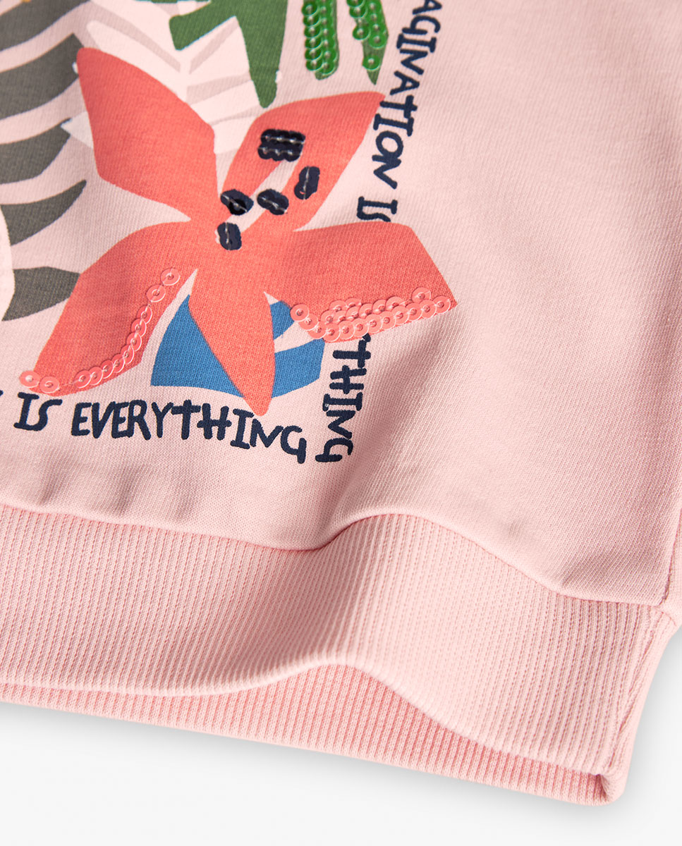 Sweatshirt para Bebé em Algodão com Desenho Frontal Rosa-3