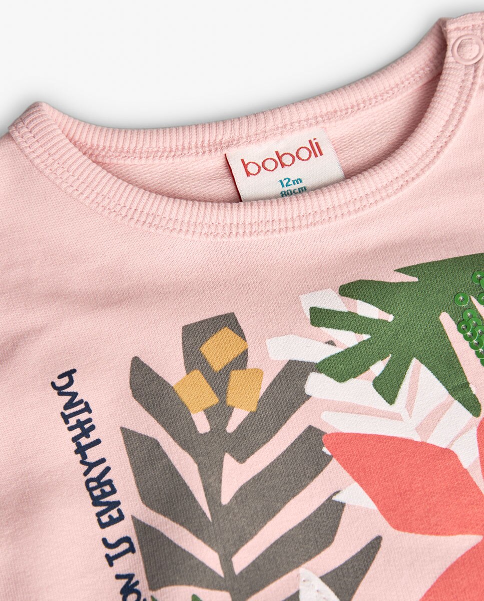 Sweatshirt para Bebé em Algodão com Desenho Frontal Rosa-4