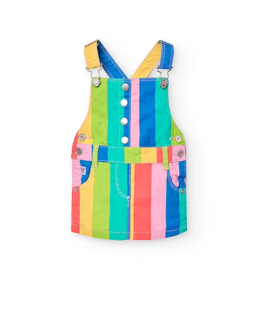 Imagem 0 de Vestido Curto para Bebé de Algodão com Estampado às Riscas