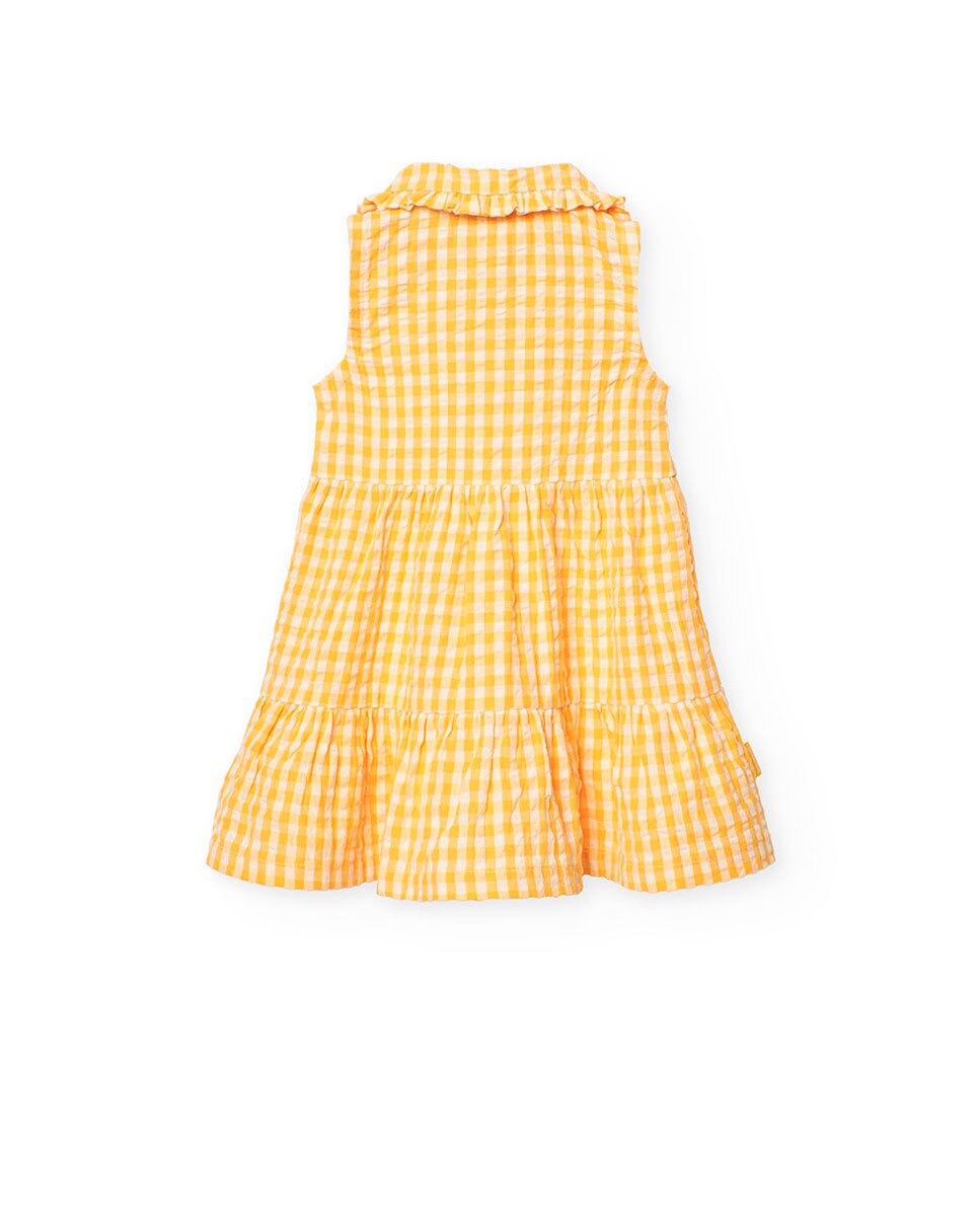 Vestido para Bebé de Algodão com Estampado Aos Quadrados Amarelo-2