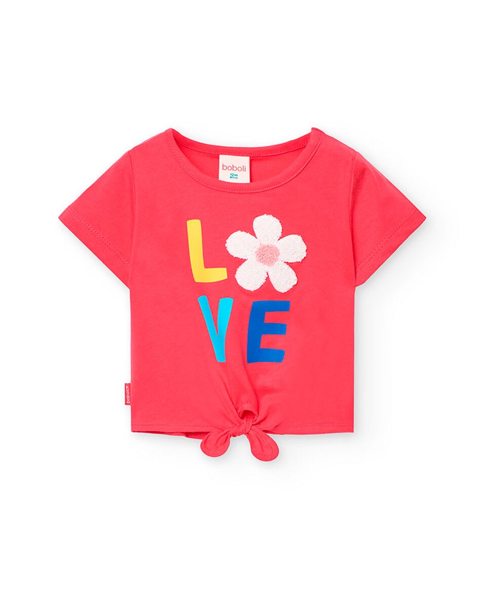 T-shirt Infantil de Manga Curta com Nó Inferior Boboli Fúcsia-1