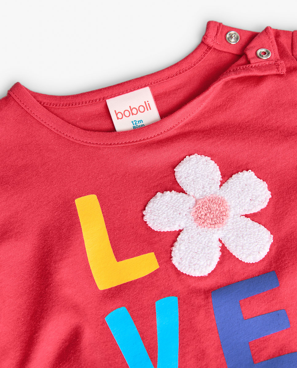 T-shirt Infantil de Manga Curta com Nó Inferior Boboli Fúcsia-3