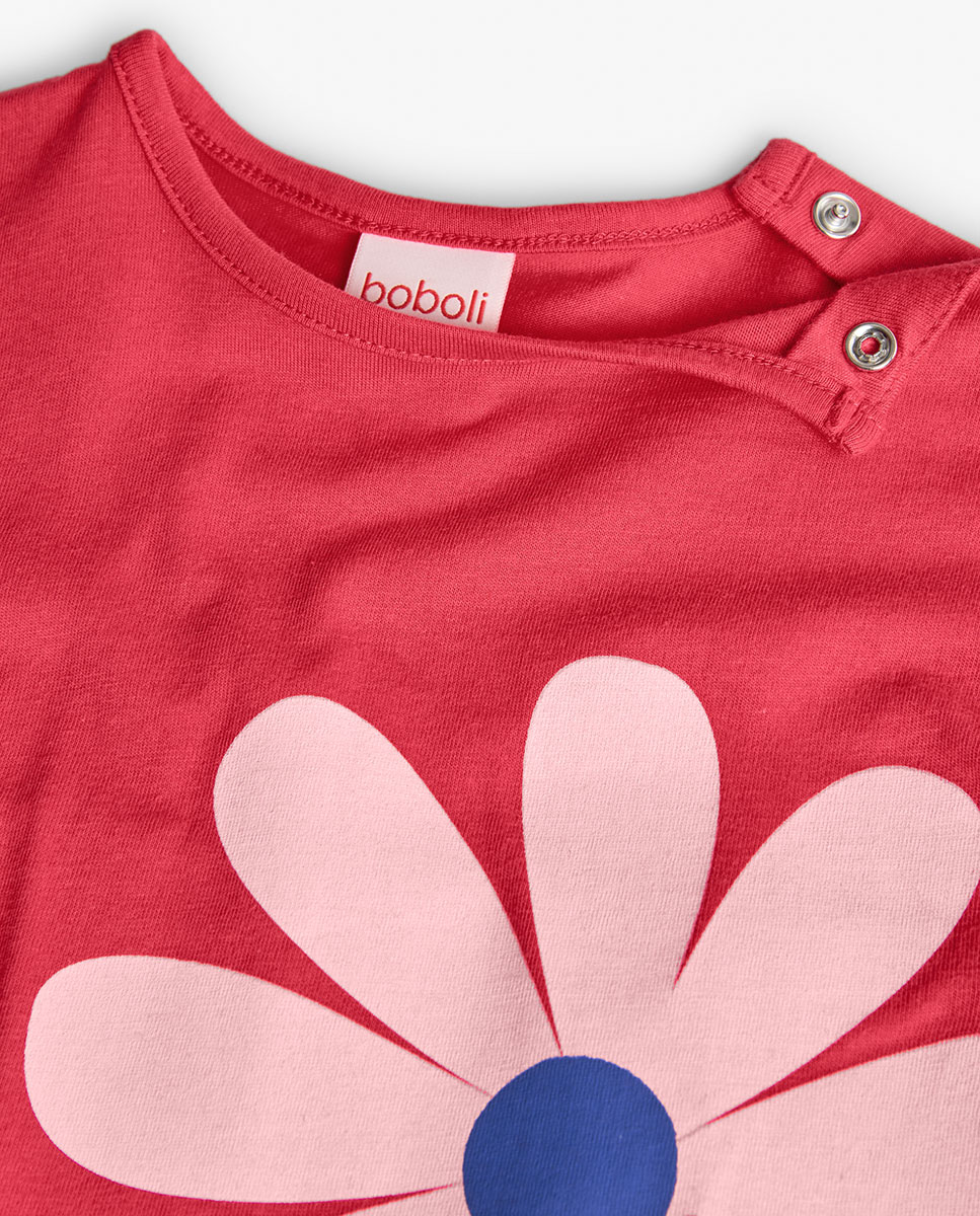 Vestido Infantil de Manga Curta com Detalhes Plissados Boboli Fúcsia-3