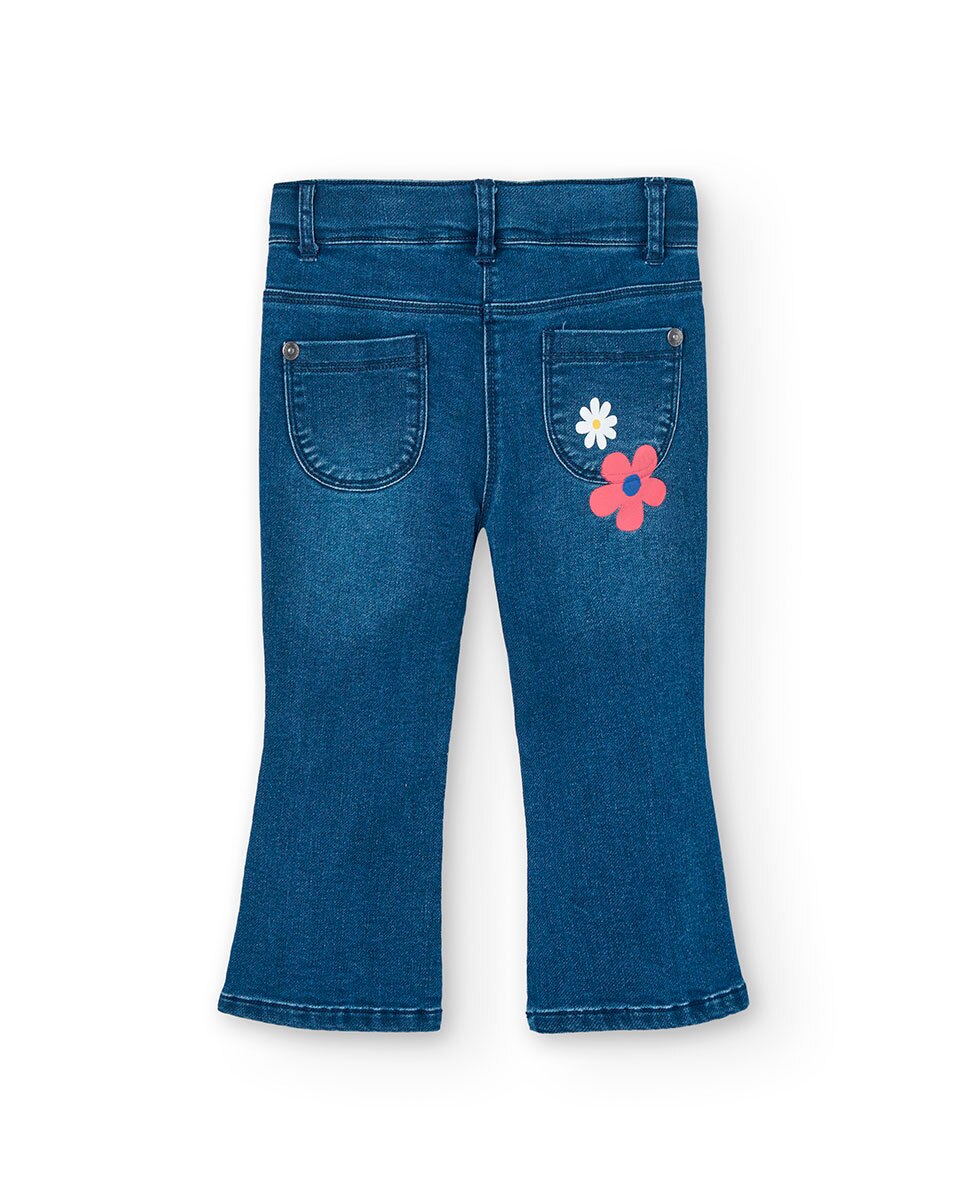Jeans À Boca de Sino com Detalhe de Flores Boboli Azul-2