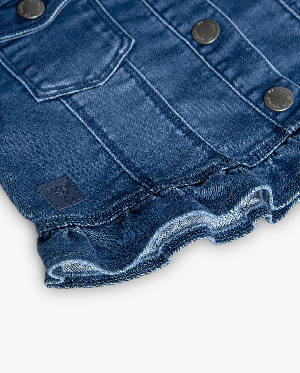 Blusão Denim com Folho e Gola Redonda Azul-4