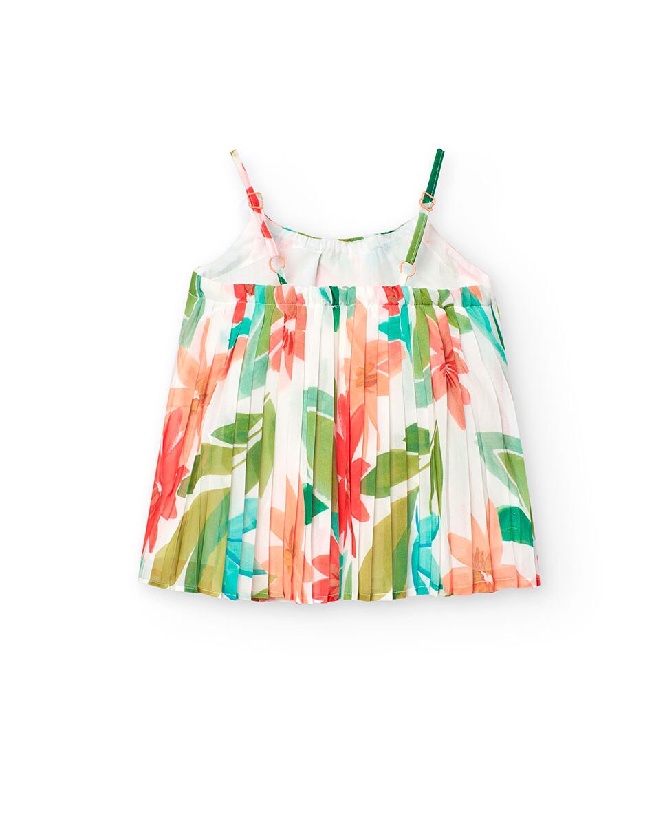 Blusa Plissada com Estampado de Flores Boboli Multicolor-2