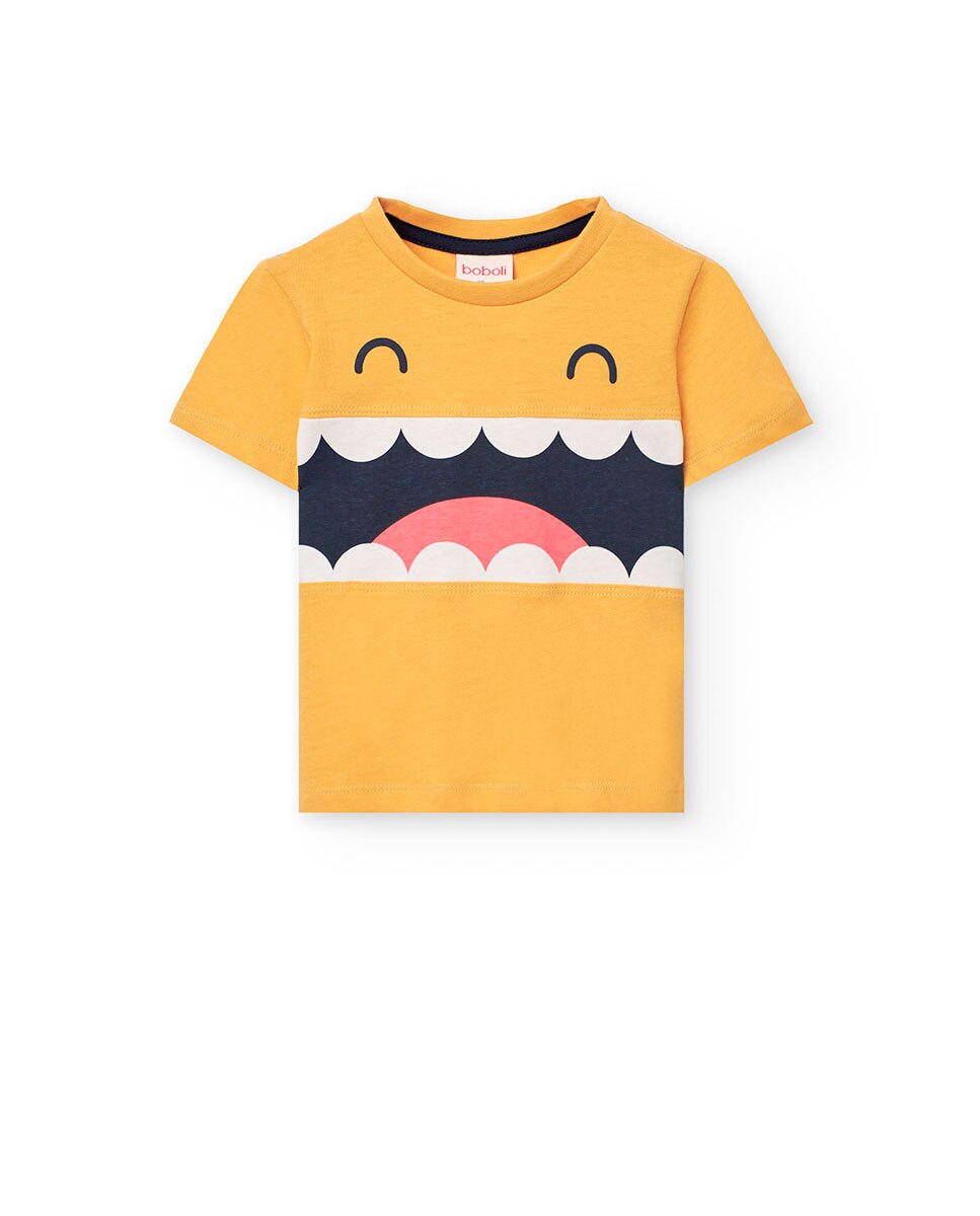 T-shirt Infantil de Manga Curta com Gola Redonda Boboli Mostarda-1