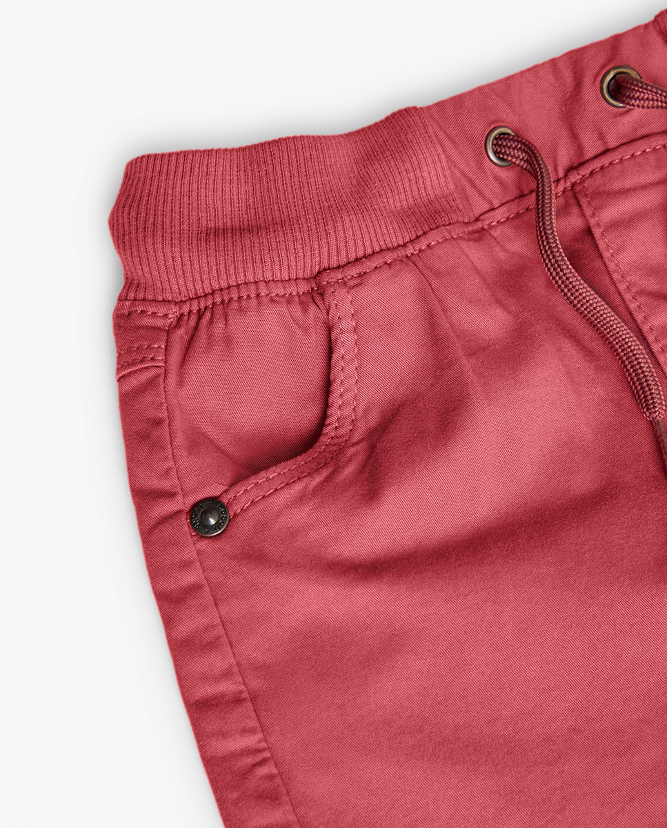 Bermudas Lisas de Algodão com Cordão de Ajuste Boboli Grená-3