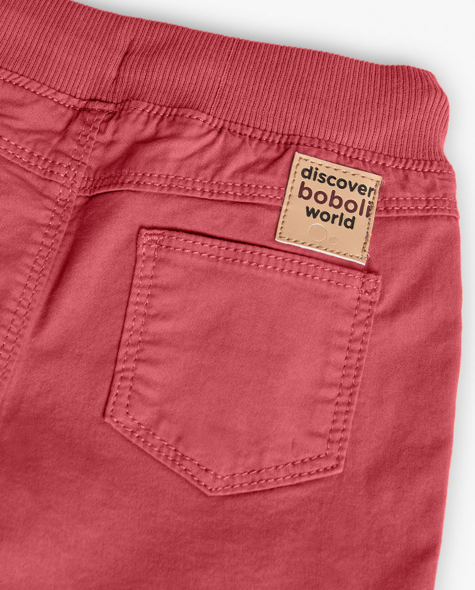 Bermudas Lisas de Algodão com Cordão de Ajuste Boboli Grená-4