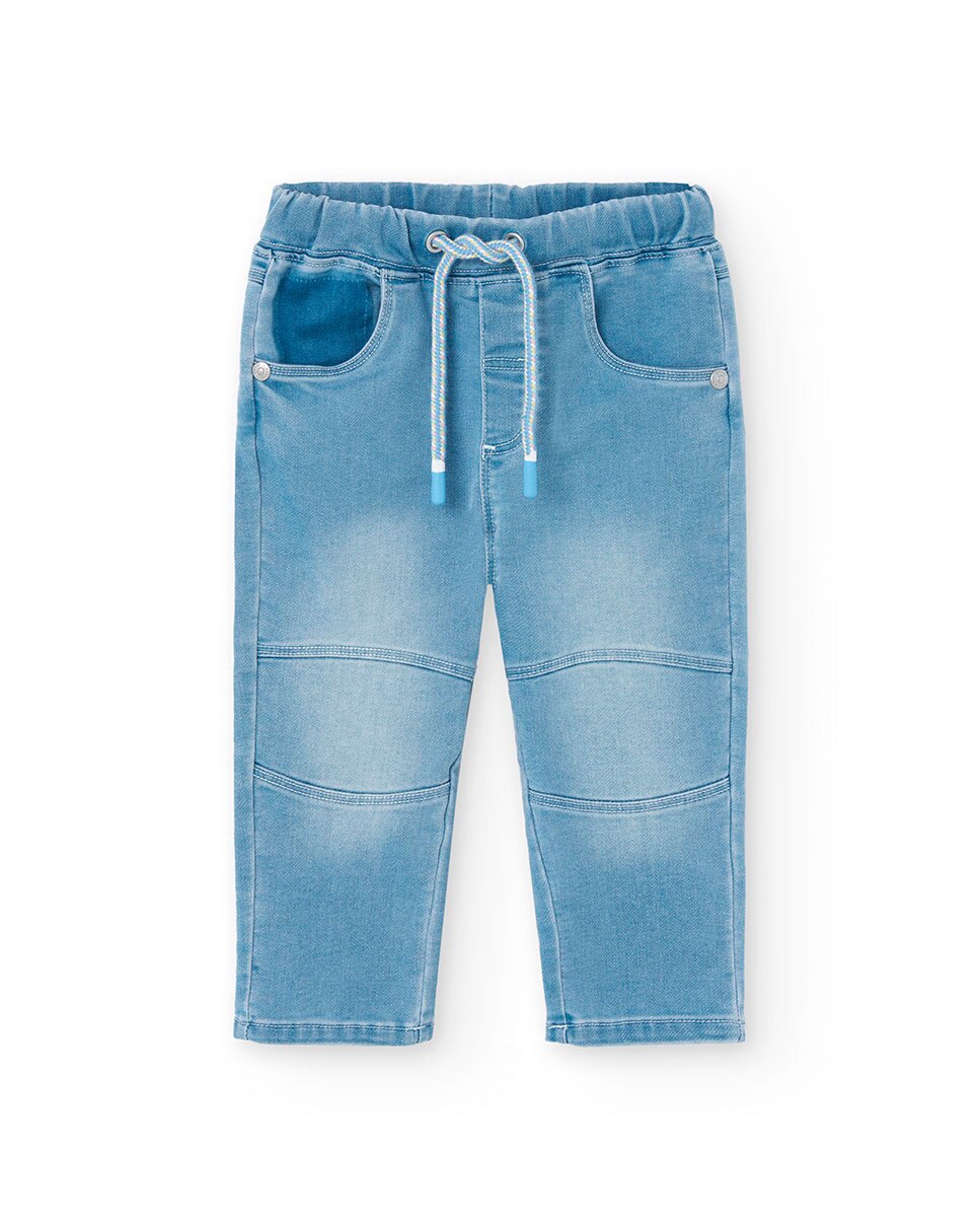 Jeans para Bebé com Cintura Elástica e Cordão de Ajuste Boboli Azul-claro-1