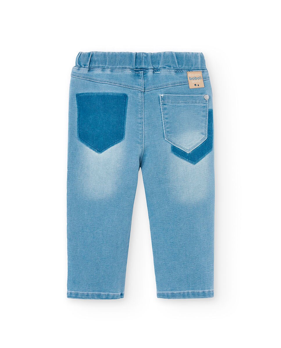 Jeans para Bebé com Cintura Elástica e Cordão de Ajuste Boboli Azul-claro-2
