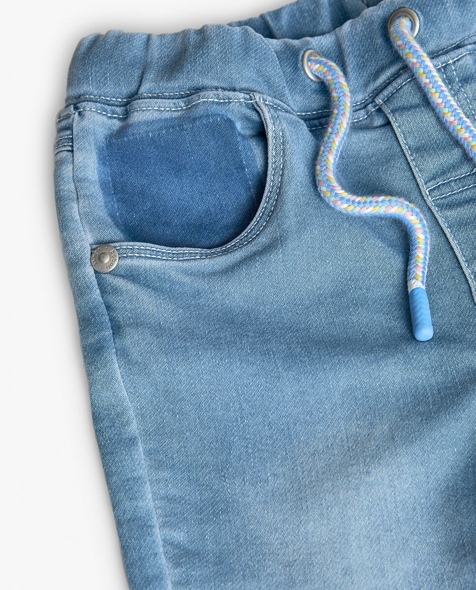 Jeans para Bebé com Cintura Elástica e Cordão de Ajuste Boboli Azul-claro-3