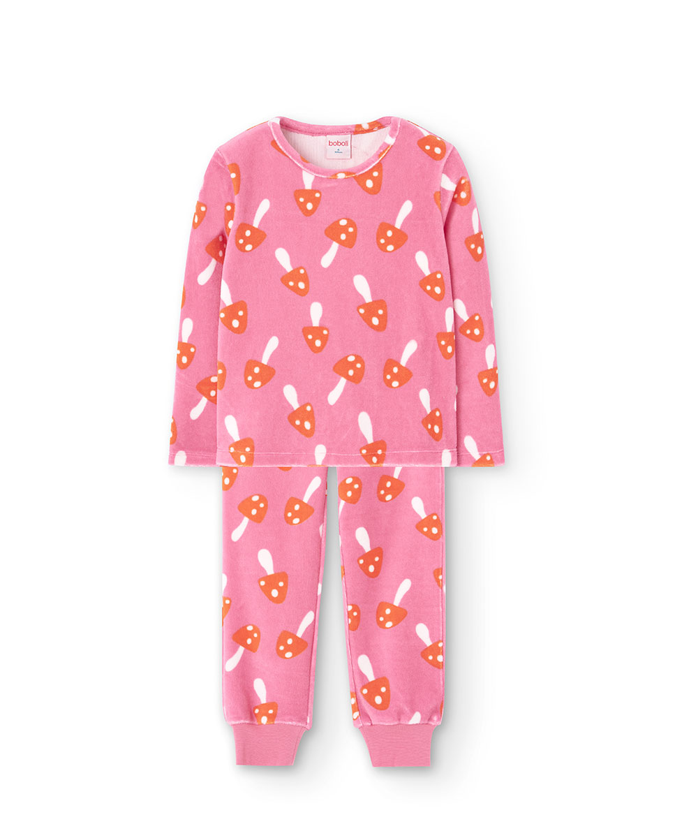 Pijama Infantil de Veludo Estampado Boboli Rosa-1