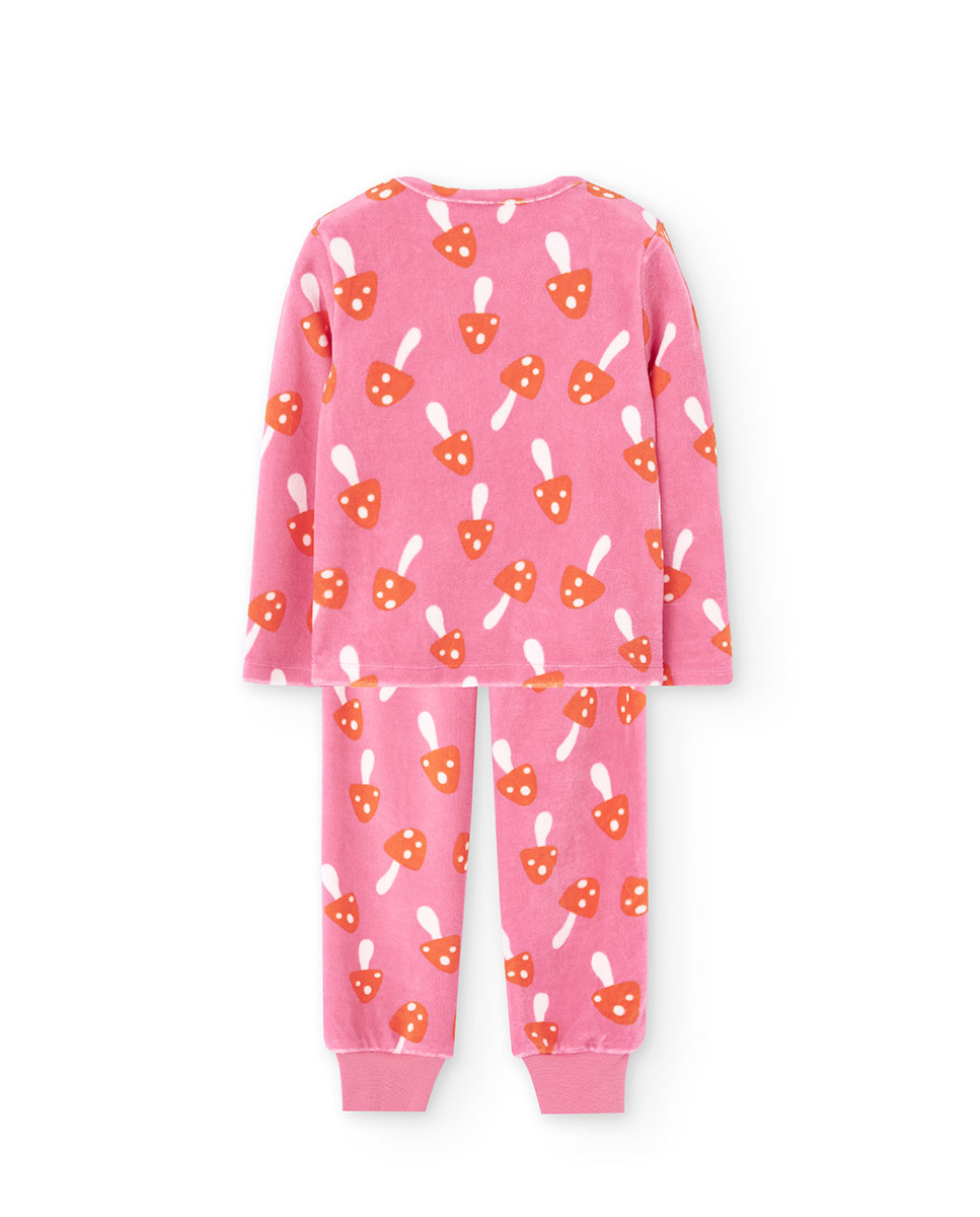 Pijama Infantil de Veludo Estampado Boboli Rosa-2