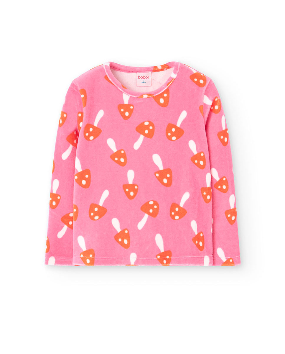 Pijama Infantil de Veludo Estampado Boboli Rosa-3