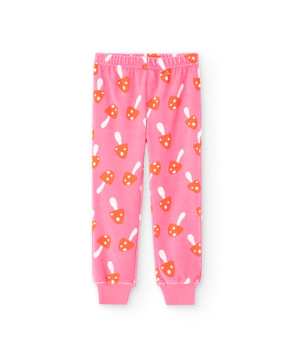 Pijama Infantil de Veludo Estampado Boboli Rosa-4