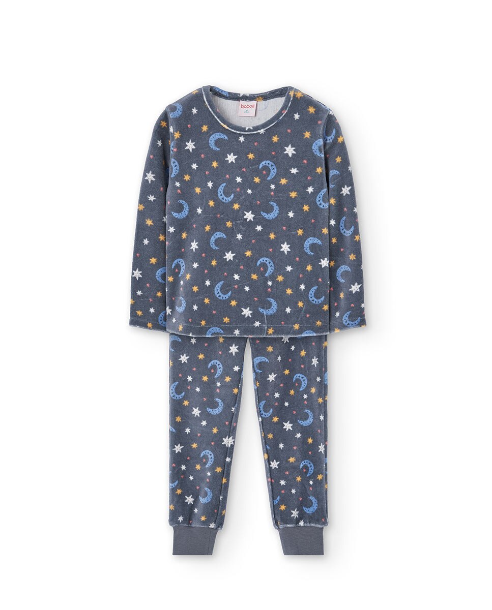 Imagem 0 de Pijama de Veludo para Bebé com Estampado de Fantasia e Gola Redonda