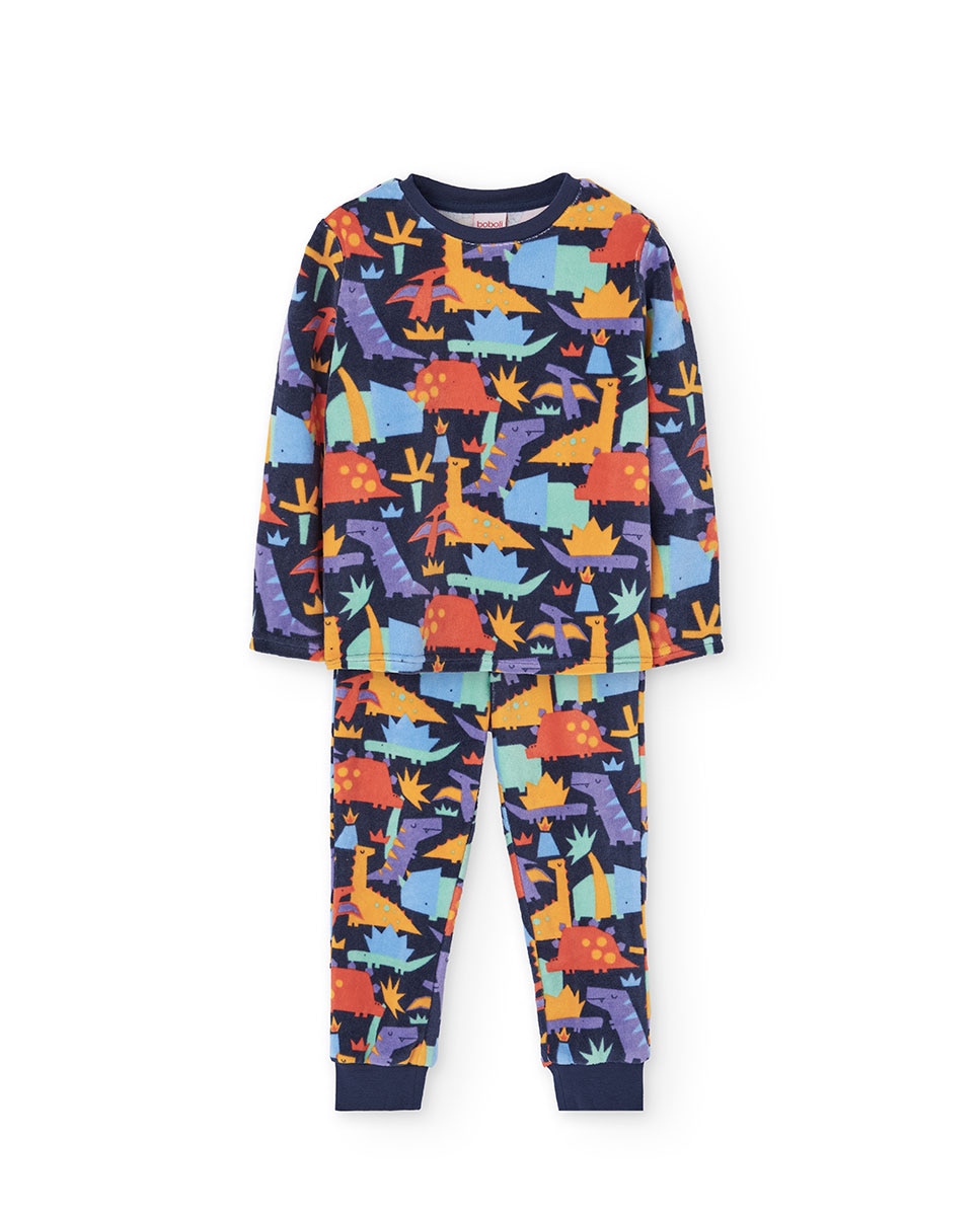 Pijama Infantil de Veludo com Estampado Boboli Azul-marinho-1