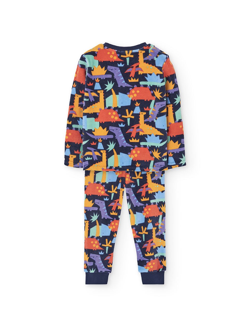 Pijama Infantil de Veludo com Estampado Boboli Azul-marinho-2