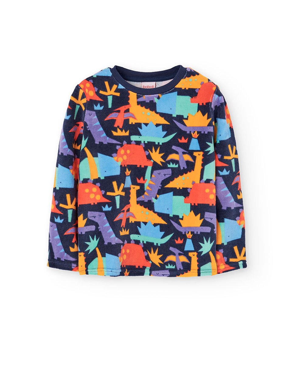Pijama Infantil de Veludo com Estampado Boboli Azul-marinho-3