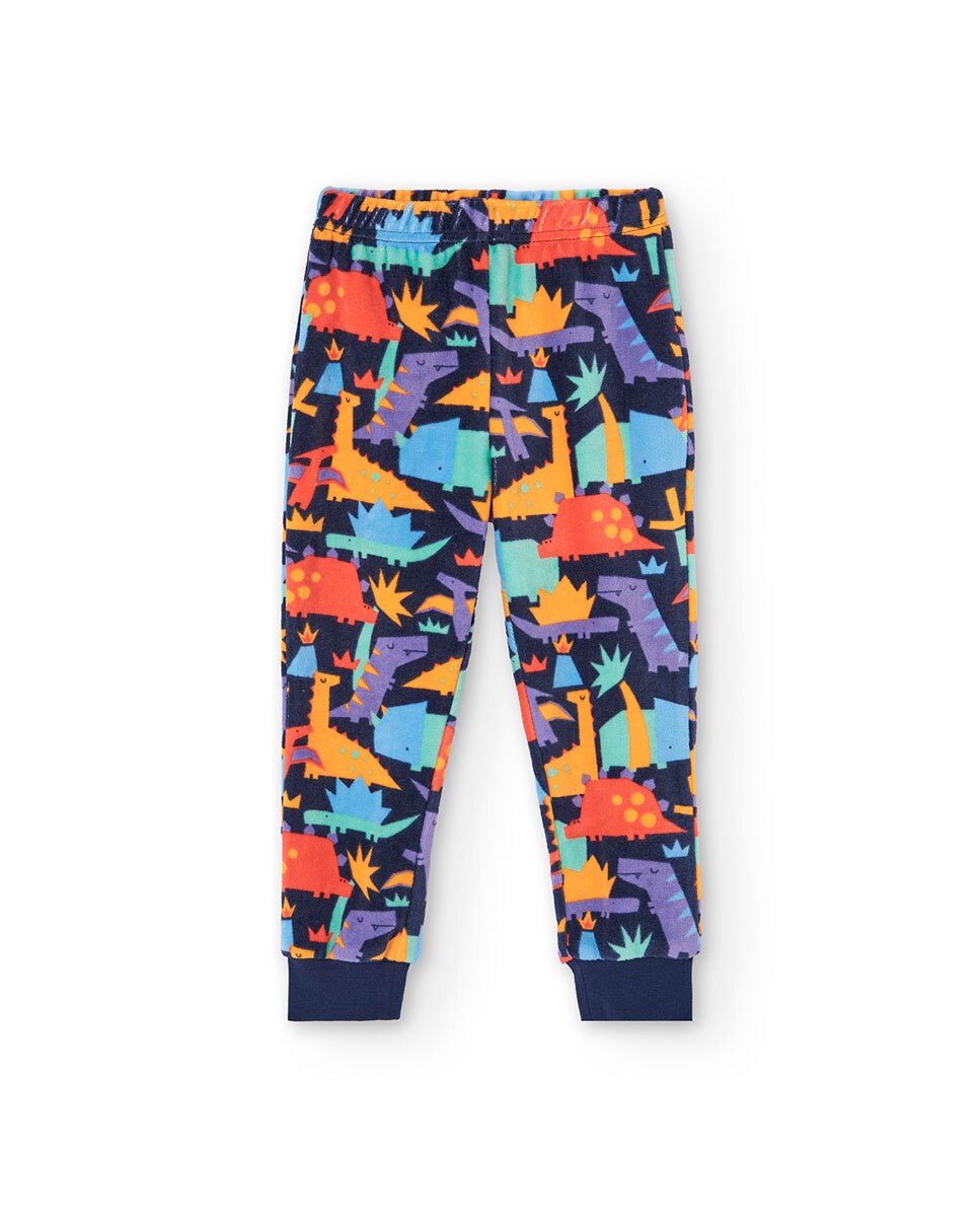 Pijama Infantil de Veludo com Estampado Boboli Azul-marinho-4