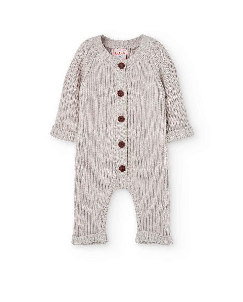 Babygrow para Bebé com Mangas Compridas e Fecho Frontal Boboli Cru-1
