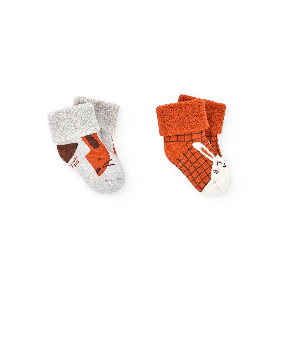 Pack de 2 Pares de Meias com Estampado para Bebé Boboli Laranja-1