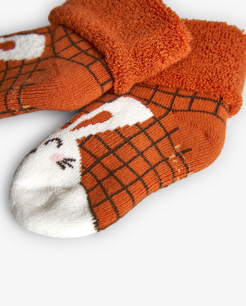 Pack de 2 Pares de Meias com Estampado para Bebé Boboli Laranja-3