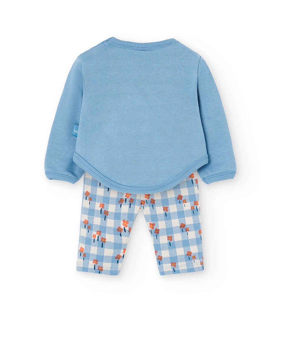 Conjunto para Bebé com Sweatshirt de Manga Comprida e Calças com Estampado Floral Boboli Azul-fumado-2