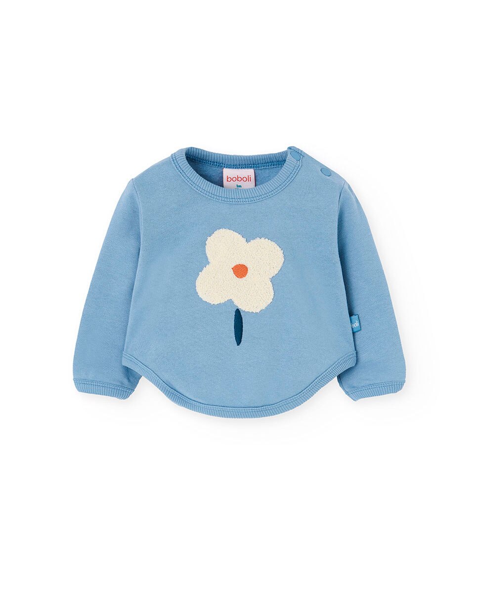 Conjunto para Bebé com Sweatshirt de Manga Comprida e Calças com Estampado Floral Boboli Azul-fumado-3
