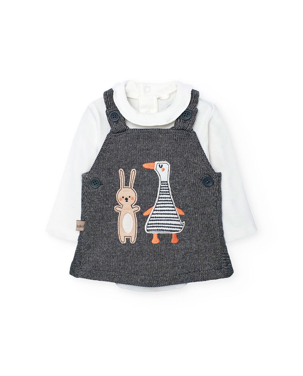Conjunto para Bebé de T-shirt e Pichi com Desenho Frontal Boboli Cinzento-escuro-1