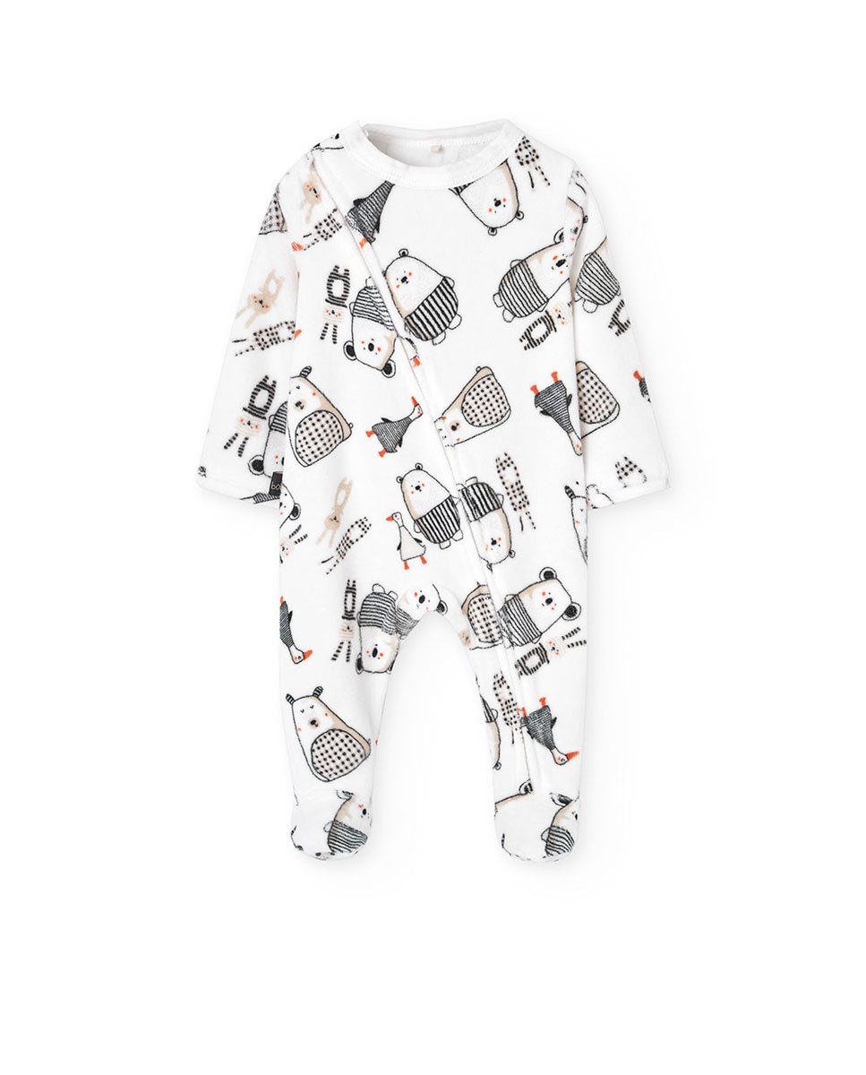 Babygrow de Veludo para Bebé com Manga Comprida Branco / Preto-1