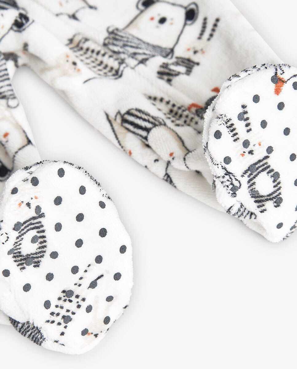 Babygrow de Veludo para Bebé com Manga Comprida Branco / Preto-3