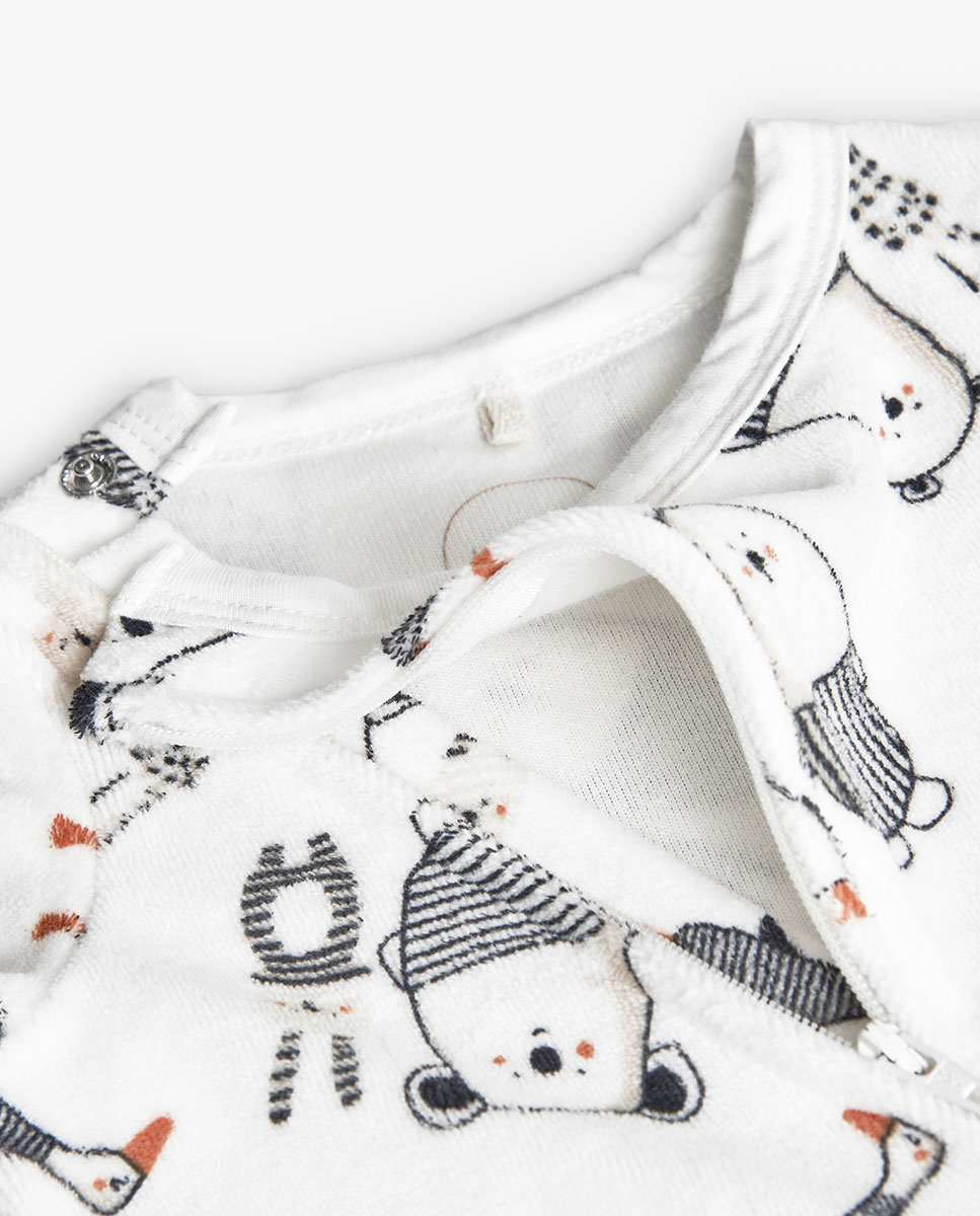 Babygrow de Veludo para Bebé com Manga Comprida Branco / Preto-4