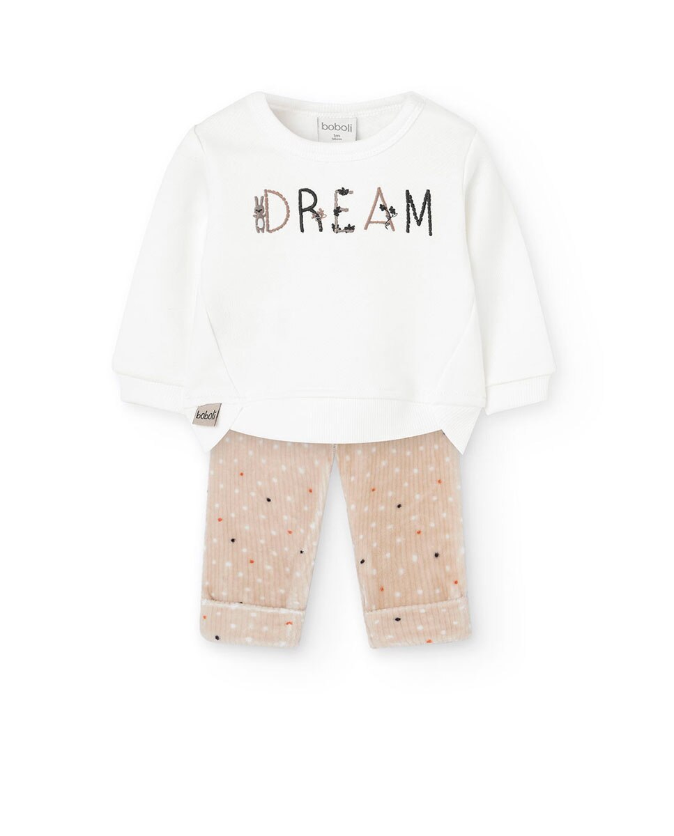 Conjunto para Bebé de T-shirt e Calças com Bolinhas Boboli Branco-1